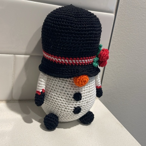 Handcrafted Snowman Gnome with Holly Winter Holiday Seasonal Christmas Crochet - Picture 3 of 12
